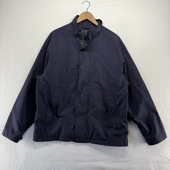 LL Bean Jacket Men's Large Blue Navy Zip Snap Rain Pockets Performance Fishing - Picture 1 of 10